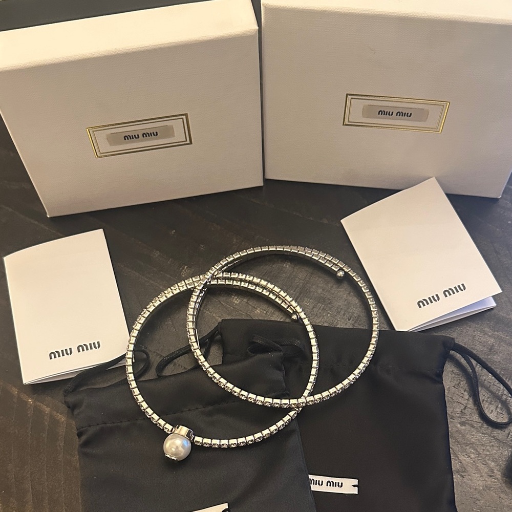 Miu Miu Silver Crystal Choker Necklace Set